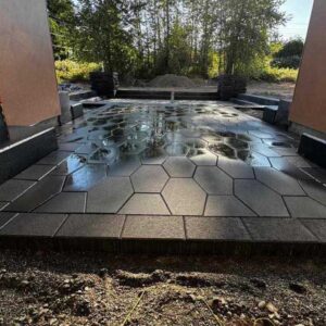 wet paved concrete blocks